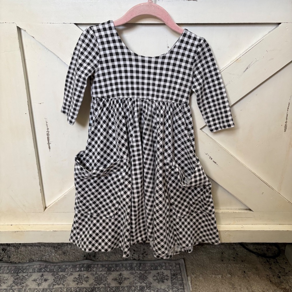Remie Girl Black White Gingham Twirly Pocket Dress Size 4T Ballet Buffalo Plaid